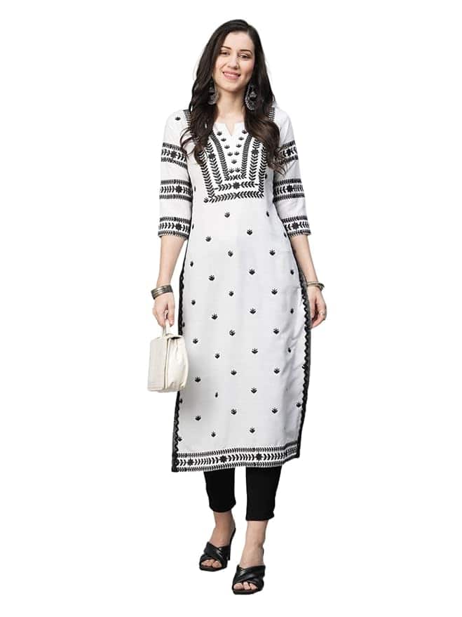 GoSriKi Women's Cotton Blend Straight Fit Kurta GoSriKi Women's Cotton Blend Straight Fit Kurta