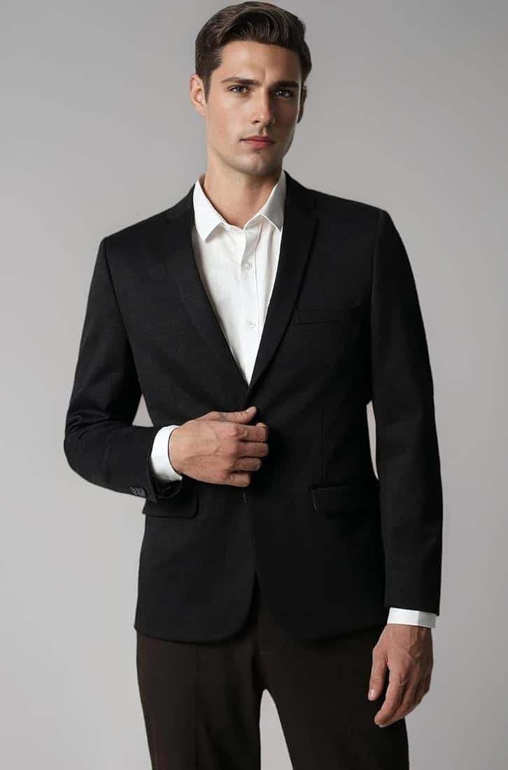  Peter England Men Black Solid Slim-Fit Single-Breasted Blazer