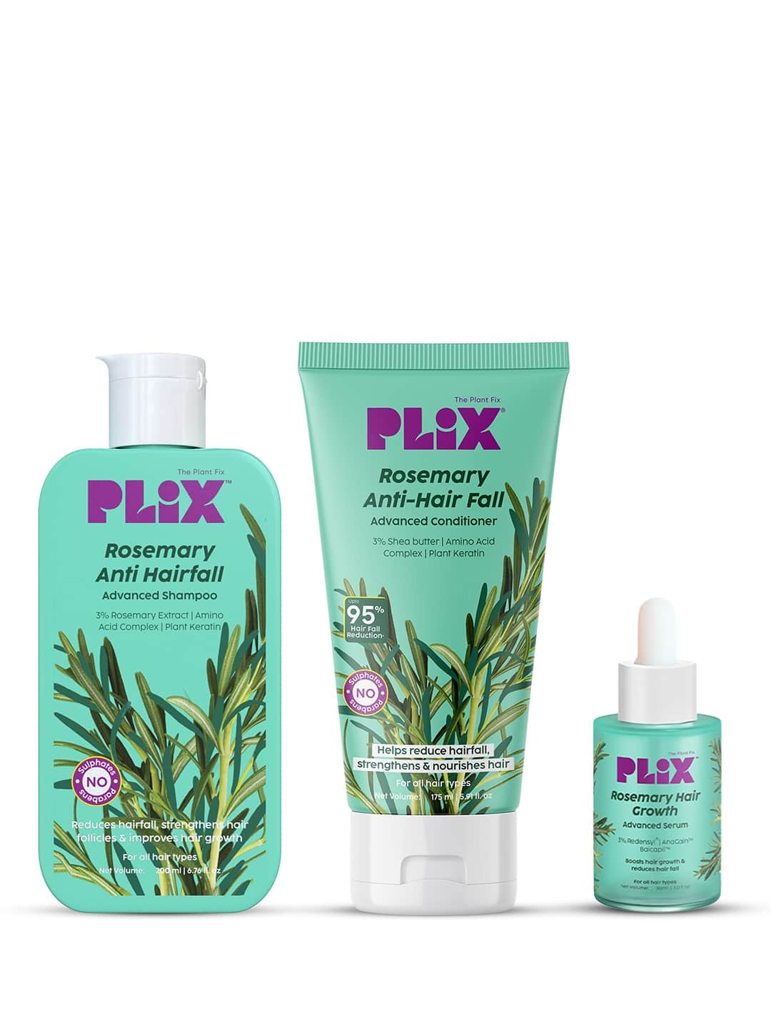 Plix The Plant Fix – Rosemary Hair Serum, Shampoo &amp; Conditioner Combo