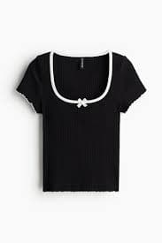 H&M Cotton Overlock-Detail Ribbed Casual Top H&M Cotton Overlock-Detail Ribbed Casual Top