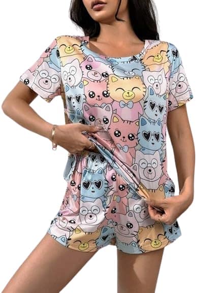 HARPITA Printed Round Neck Short Sleeve Nightsuit Set