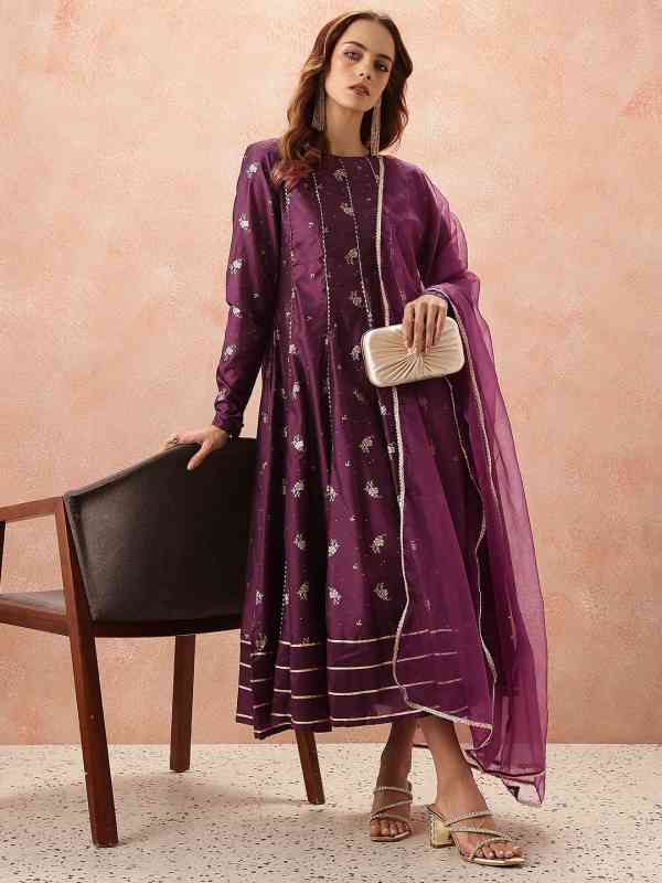 all about you Thread Work & Sequinned Yoke Design Empire Ethnic Dress all about you Thread Work & Sequinned Yoke Design Empire Ethnic Dress