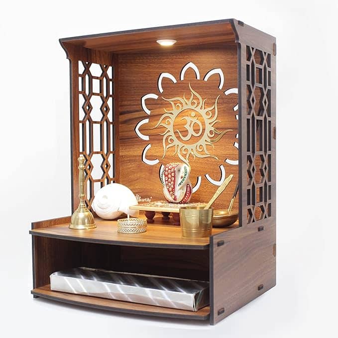 Heartily® Beautiful Wooden Pooja Stand with LED Spotlight Heartily® Beautiful Wooden Pooja Stand with LED Spotlight