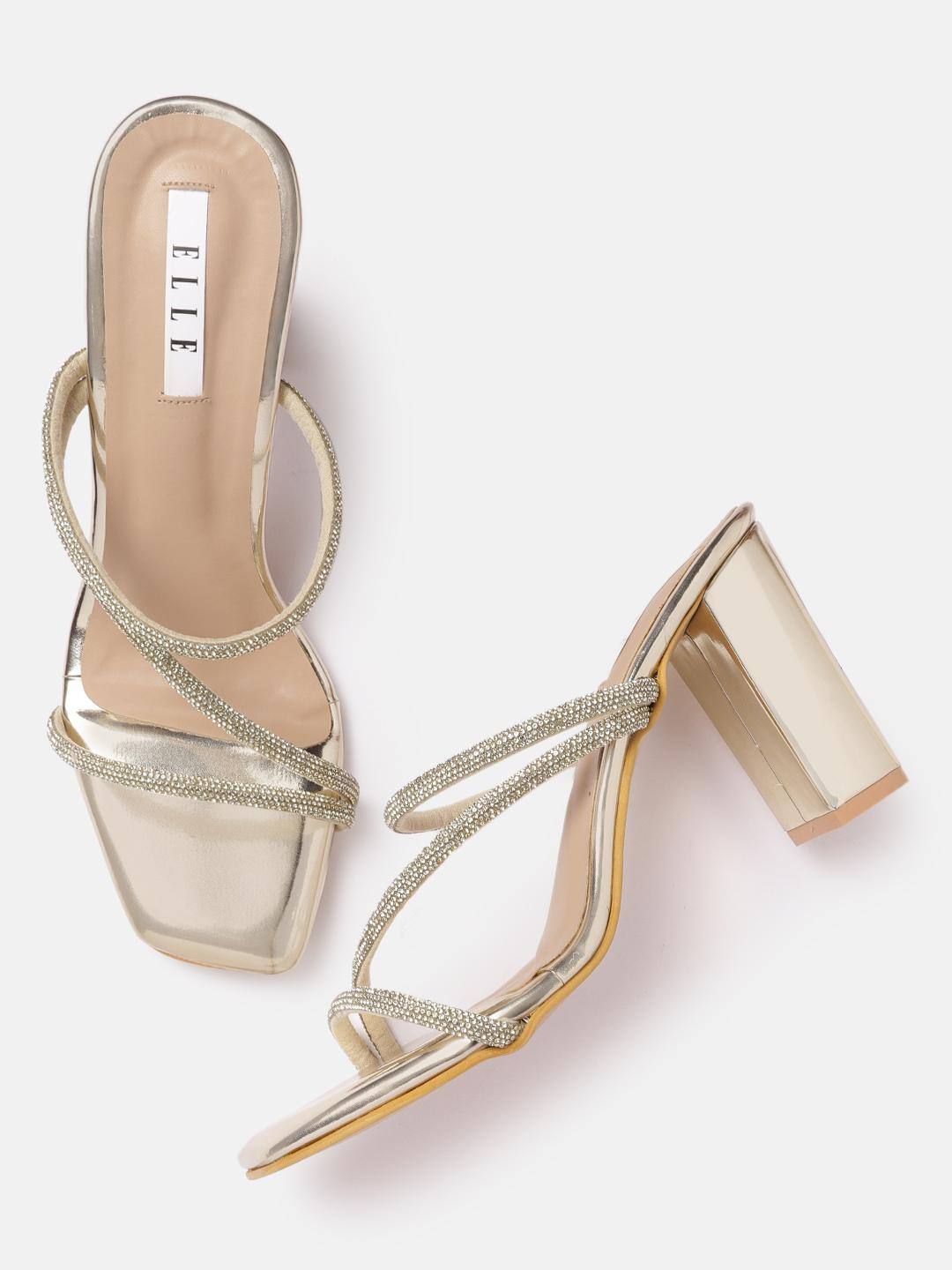  ELLE Gold-Toned Embellished Block Heels