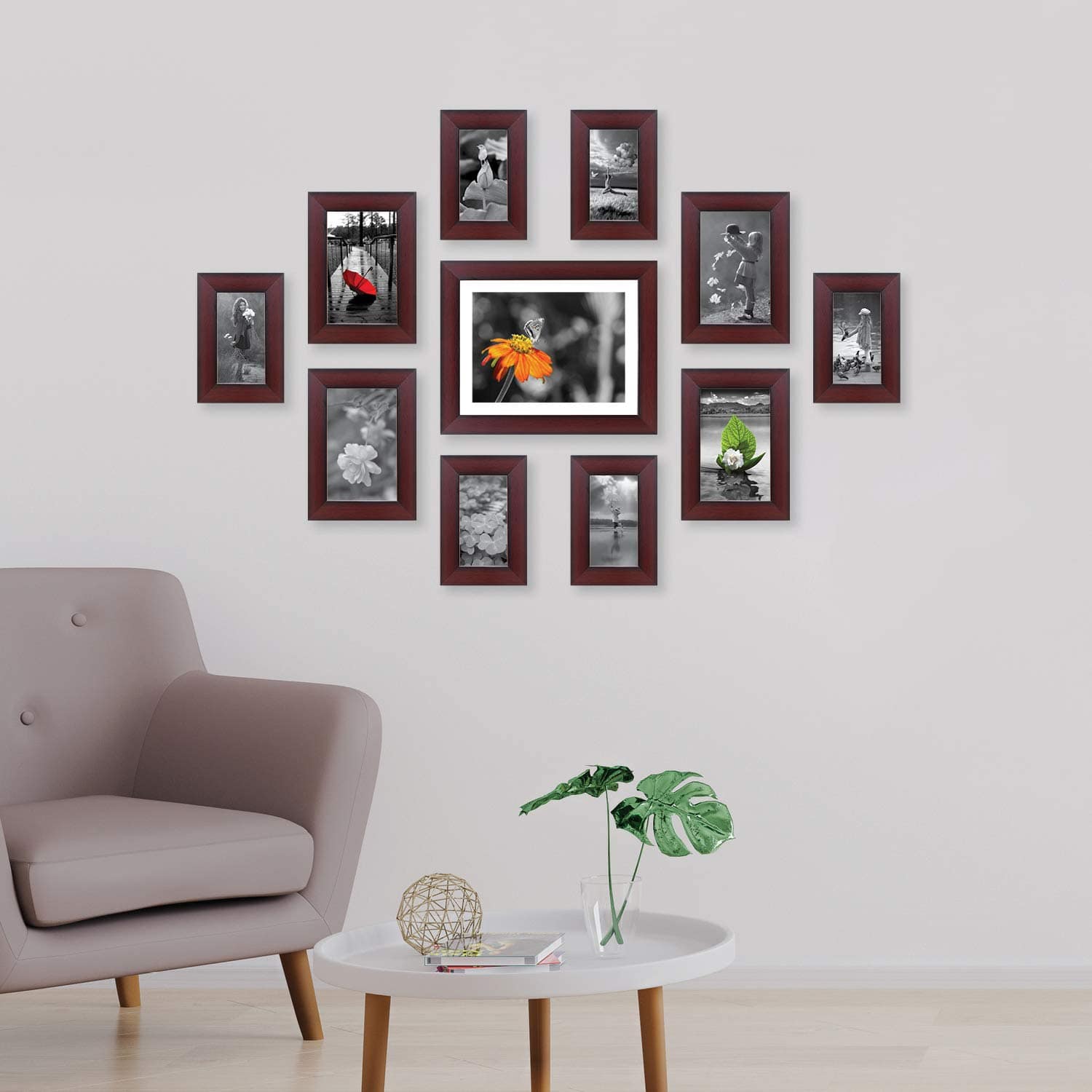 RANDOM Set Of 11 Brown Solid Collage Rosewood Photo Frames RANDOM Set Of 11 Brown Solid Collage Rosewood Photo Frames