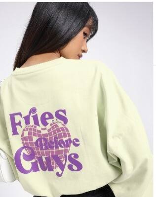  glitchez Printed Cotton Terry Boxy Fit Crop Pullover Sweatshirt