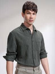 HIGHLANDER Men Spread Collar Textured Cotton Casual Shirt
