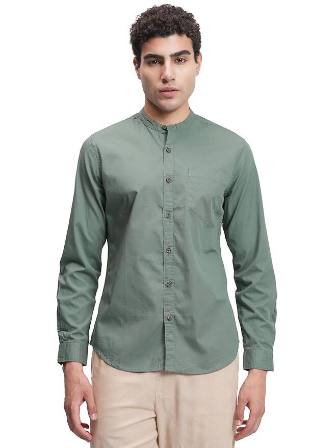 Highlander Men’s Slim Fit Solid Casual Shirt