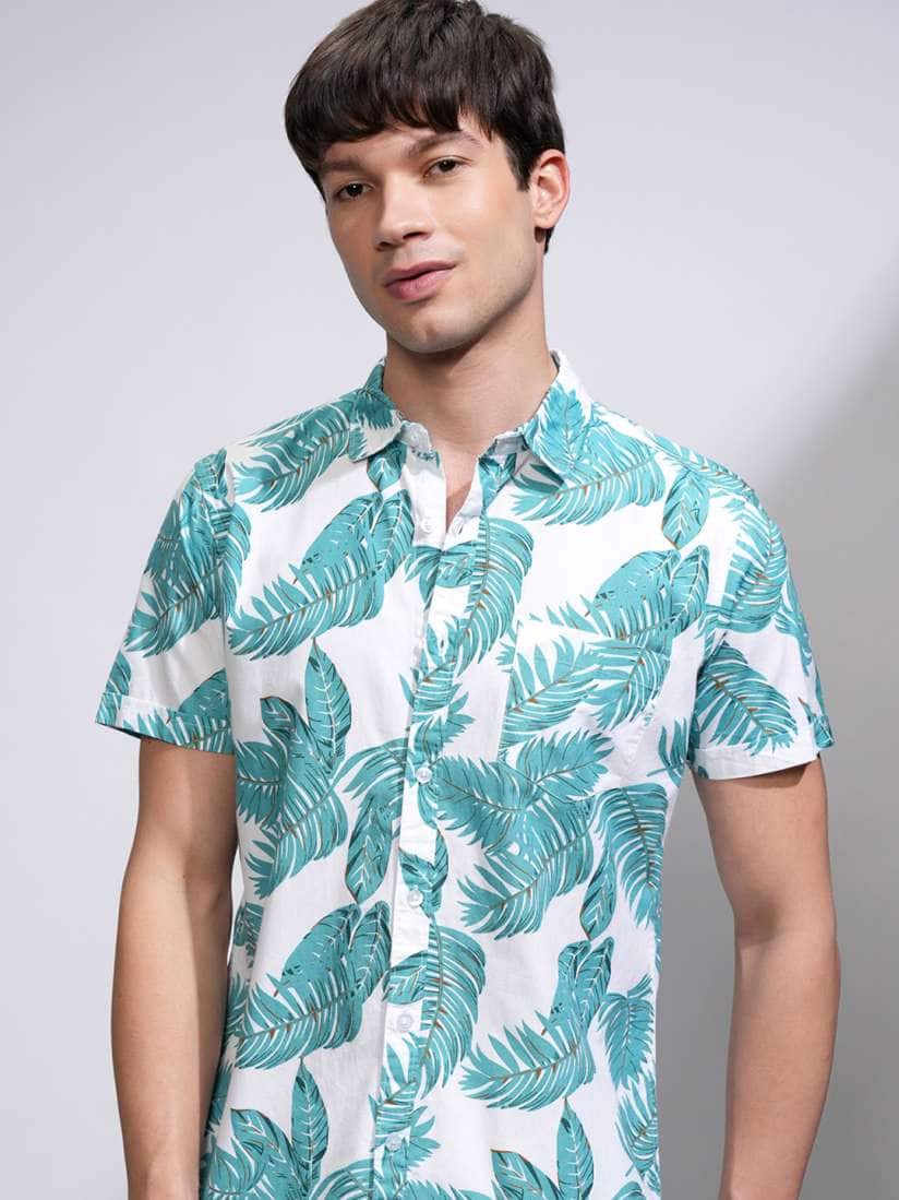 Highlander White & Green Printed Shirt Highlander White & Green Printed Shirt