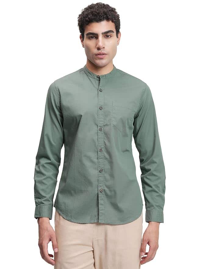 Highlander Men’s Solid Slim Fit Shirt – Oil Blue