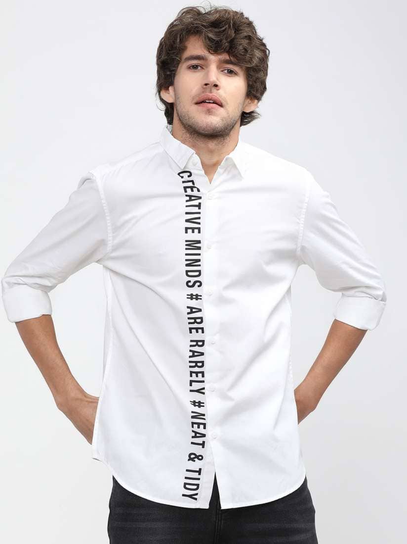 HIGHLANDER Men's White Slim Fit Printed Casual Shirt HIGHLANDER Men's White Slim Fit Printed Casual Shirt
