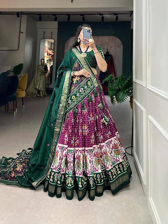 HMJK Enterprise Designer Tussar Silk Lehenga Choli with Patola &amp; Foil Work