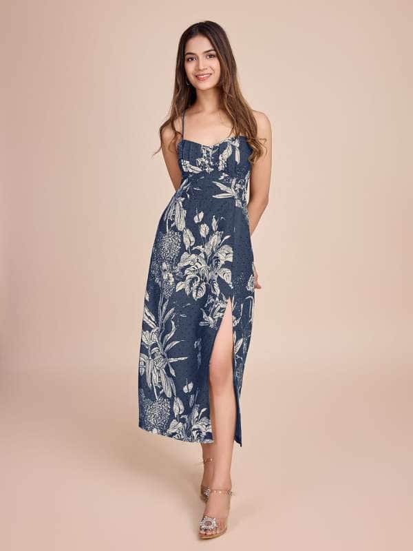 HOUSE OF MIRA Women's Floral Printed Cotton Empire Midi Dress