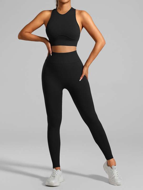 HRX by Hrithik Roshan Sleeveless Round Neck Top &amp; Tights Co-Ord Set