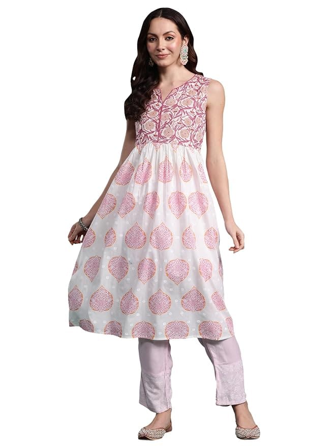  INDO ERA Women's Anarkali Cotton Floral Printed Kurta