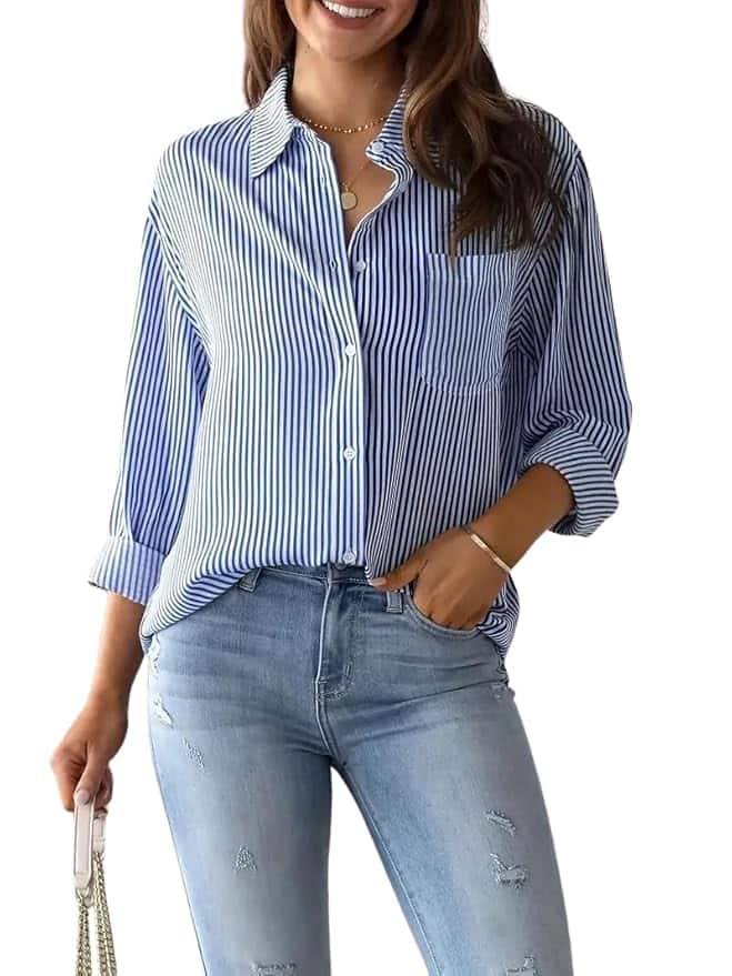 IndoPrimo Women's Striped Shirt Full Sleeve Fashionable Shirt IndoPrimo Women's Striped Shirt Full Sleeve Fashionable Shirt