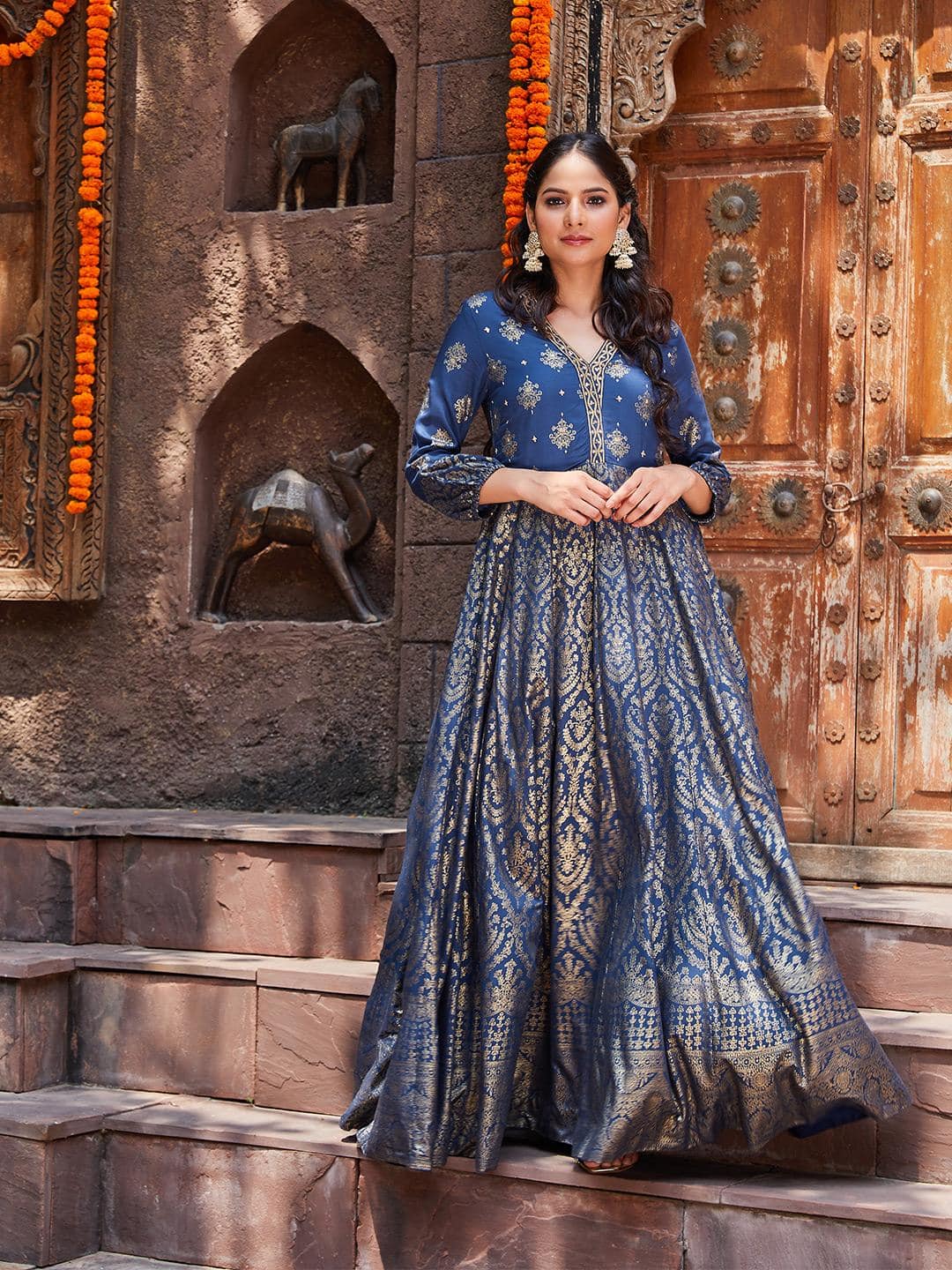 Biba Ethnic Motifs Printed Fit &amp; Flare Maxi Dress