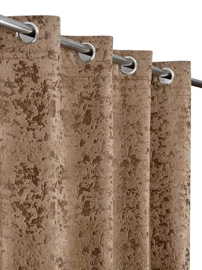 IVAZA Premium Velvet Burnout Pattern Blackout Curtains – 7 Feet, Brown Burnout (Pack of 2)