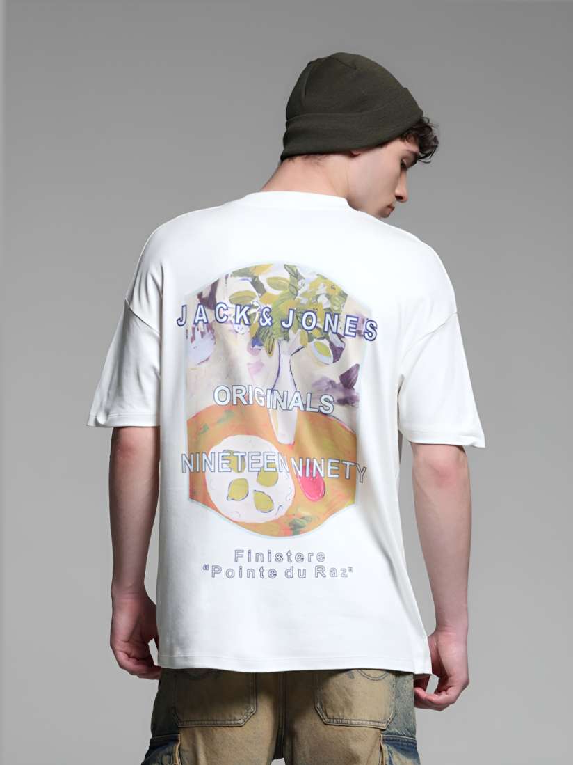 Jack &amp; Jones Men Typography Printed Cotton Oversized T-shirt