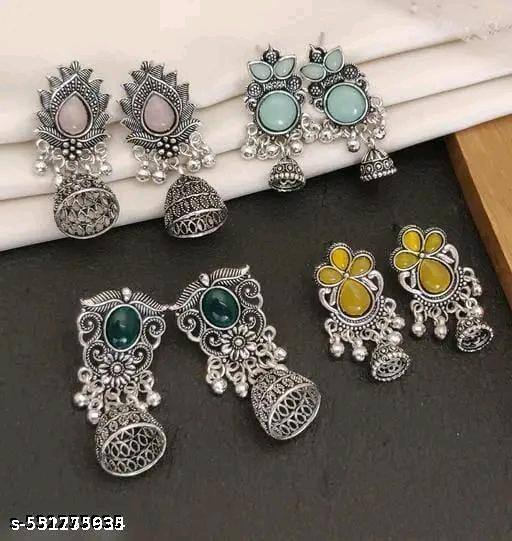 Janki Creation Korean Beautiful Unique Design Onyx Alloy Chandbali Earrings