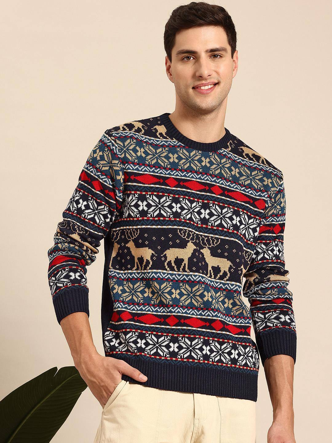 Mast &amp; Harbour Men Fair Isle Acrylic Pullover