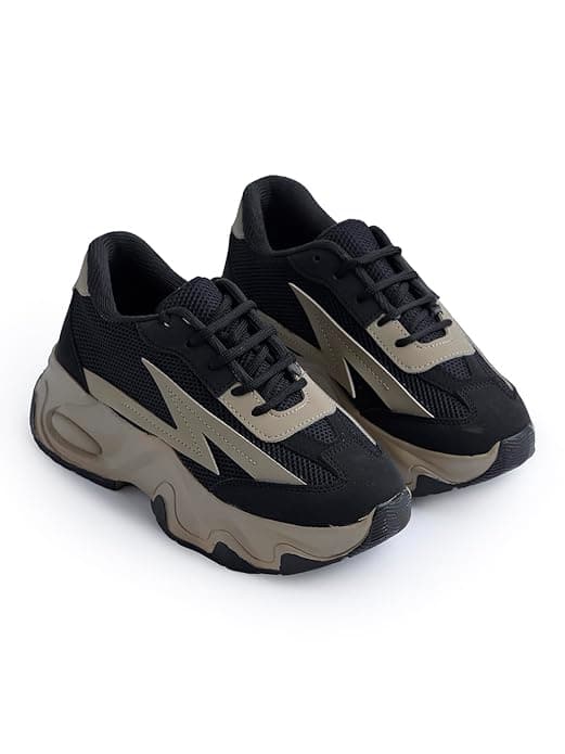JM LOOKS Women Bold Black &amp; Beige Lightning Sneakers