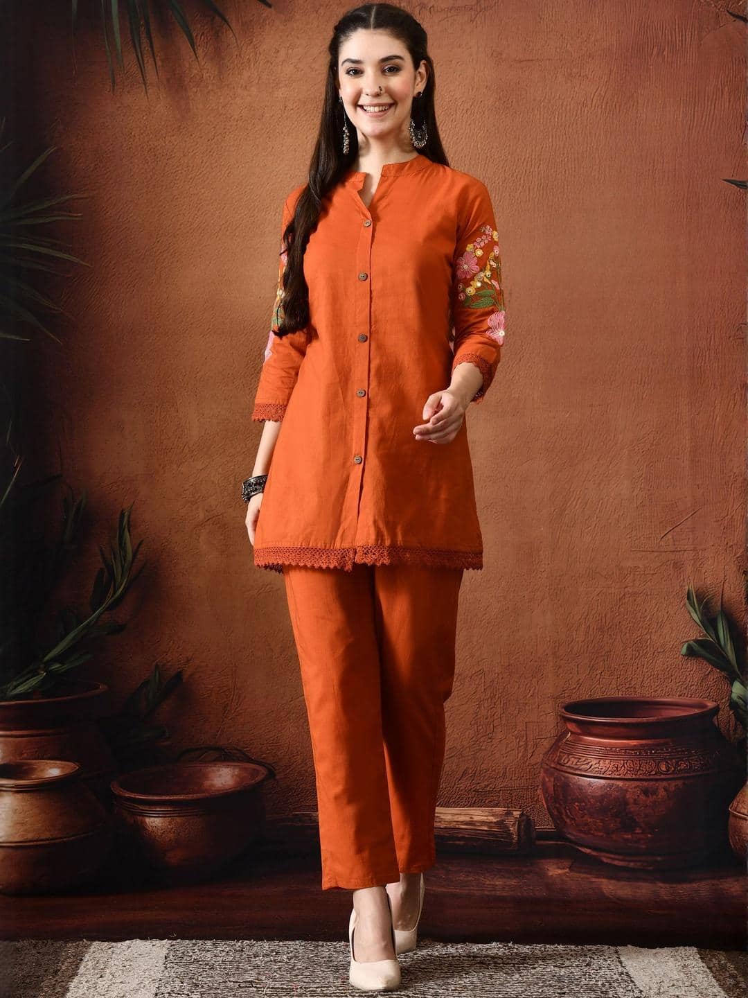 TRUVON FASHIONS Embroidered Tunic With Trousers Co-Ords TRUVON FASHIONS Embroidered Tunic With Trousers Co-Ords