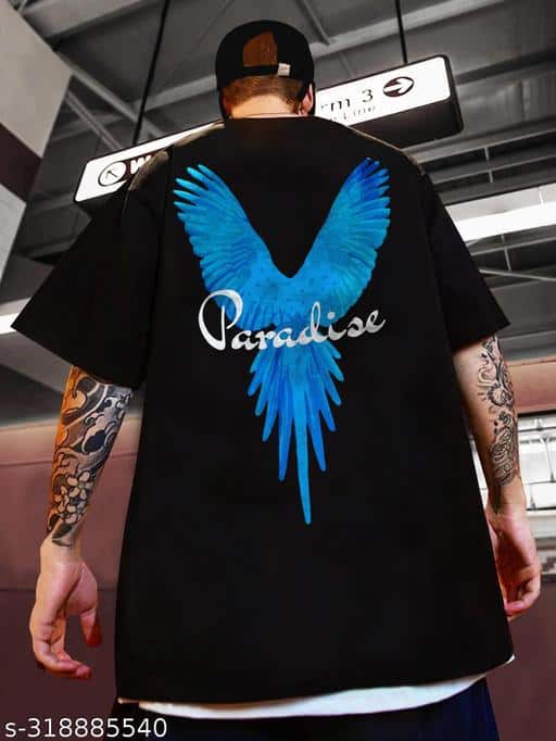 Jump Cuts Printed Typography Men Round Neck Dark Blue T-Shirt