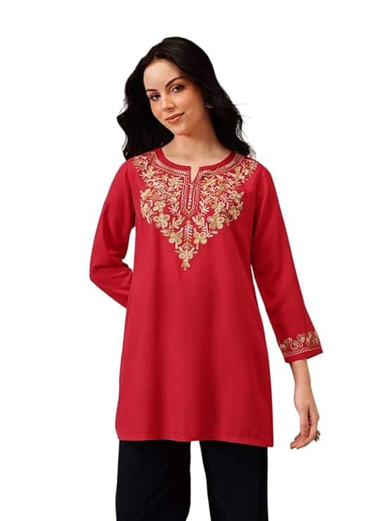 QAZMI Women's Naila Kashmiri A-Line Short Kurti QAZMI Women's Naila Kashmiri A-Line Short Kurti