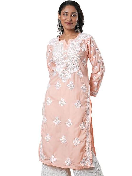Ada Women's Hand Embroidered Lucknowi Chikankari Kurta Ada Women's Hand Embroidered Lucknowi Chikankari Kurta