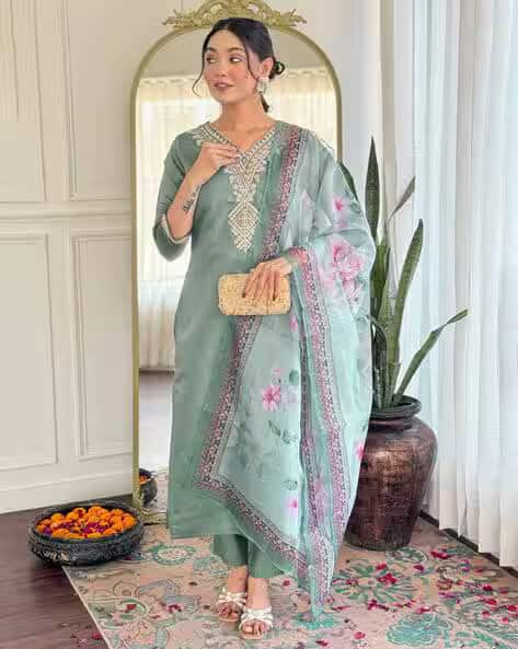 Kalini Women Embroidered Regular Kurta with Trousers &amp; Dupatta