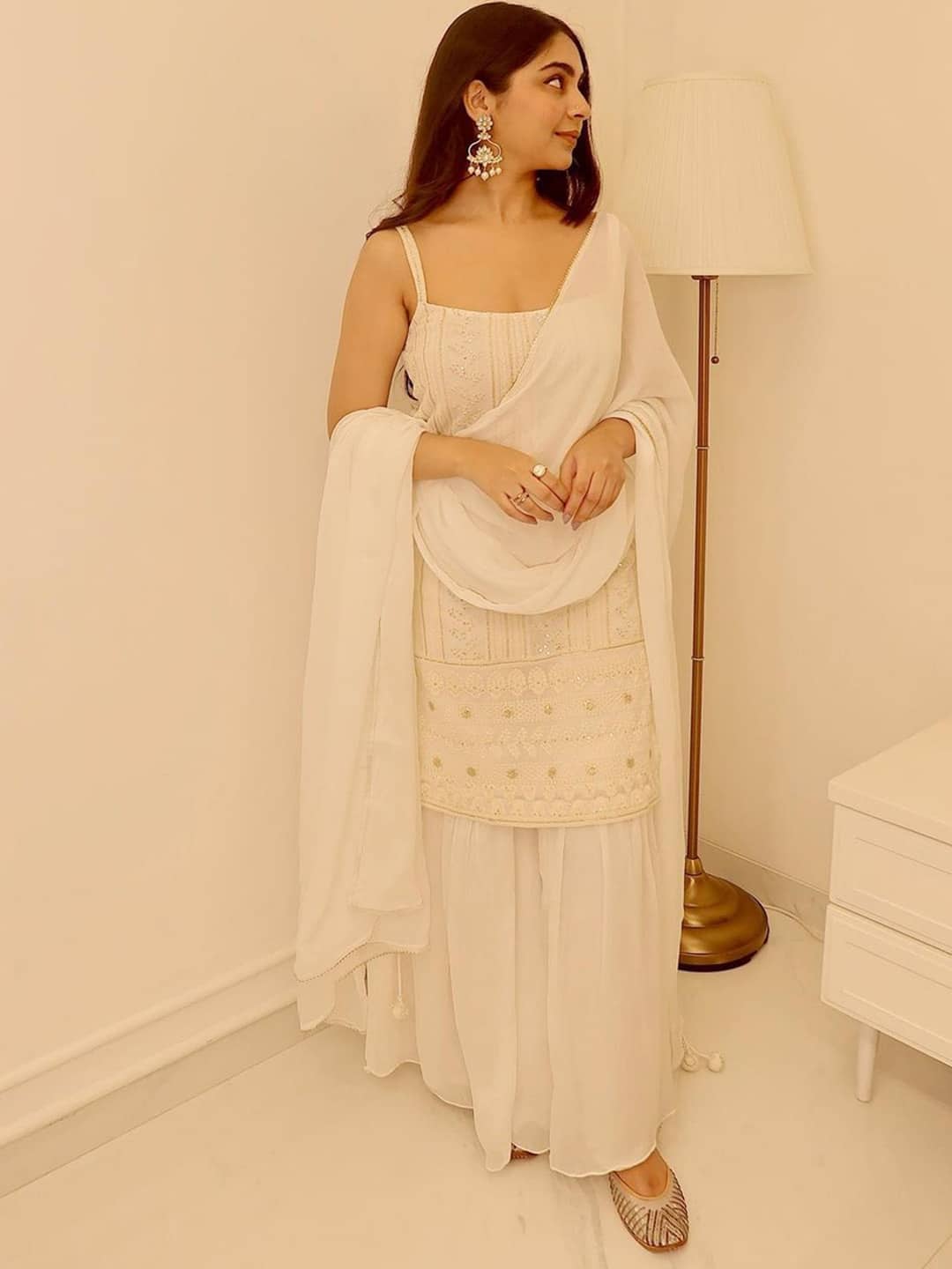 KALINI Ethnic Motifs Embroidered Sequined Kurta &amp; Sharara With Dupatta