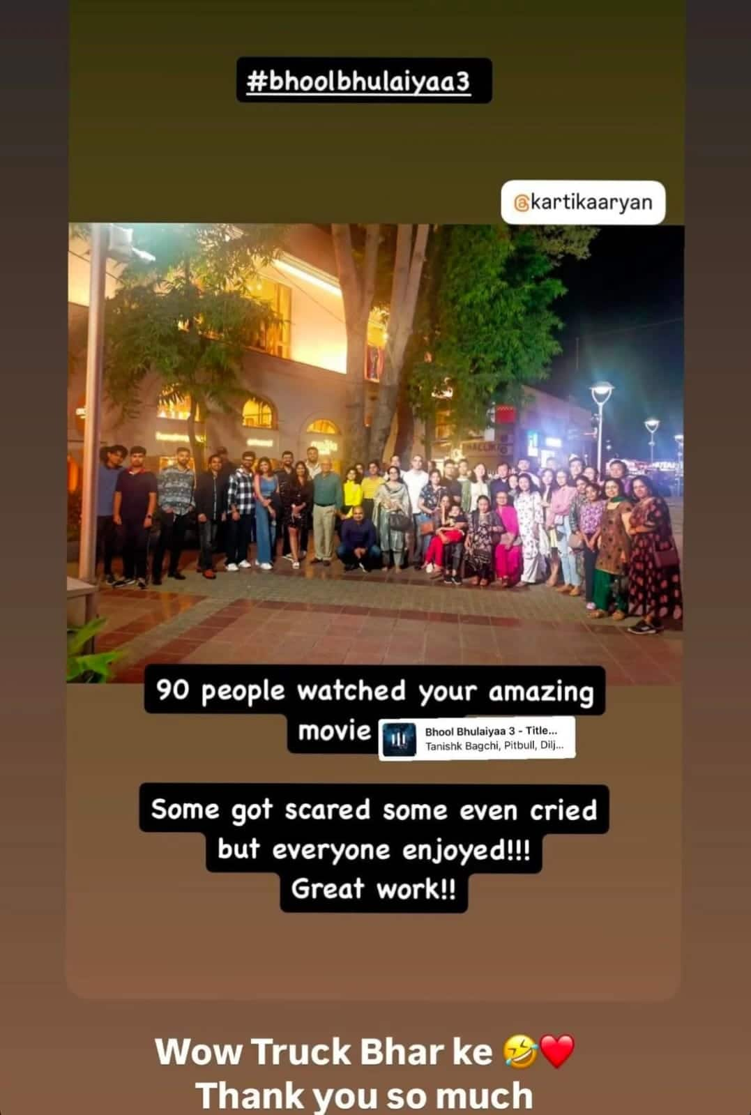 90 People Went To Watch Bhool Bhulaiyaa 3 Together, Kartik Aaryan's Hilarious Reply Goes Viral | People News