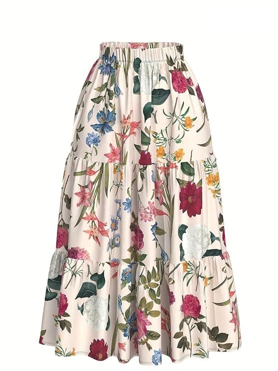 KATECLO Women's Long-Flared Skirt – Floral Printed Western Summer Wear KATECLO Women's Long-Flared Skirt – Floral Printed Western Summer Wear