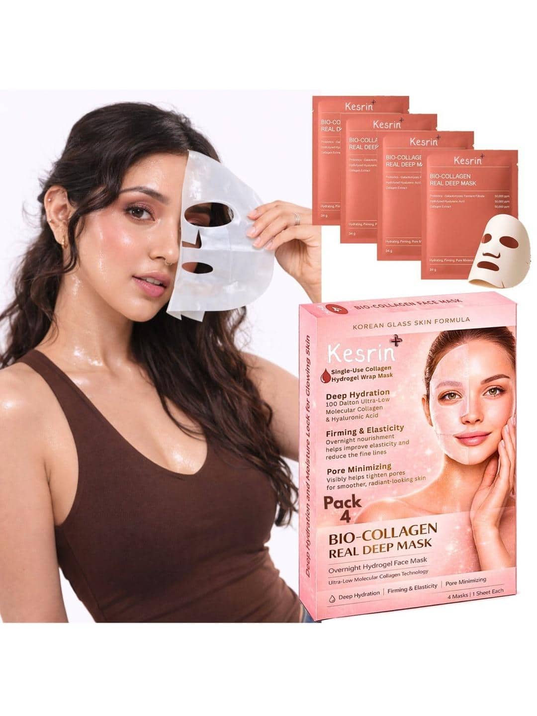 KESRINPLUS Set Of 4 Bio-Collagen Overnight Face Sheet Mask