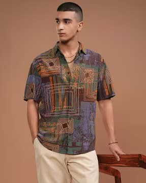 KETCH Men's Viscose Abstract Printed Casual Shirt KETCH Men's Viscose Abstract Printed Casual Shirt