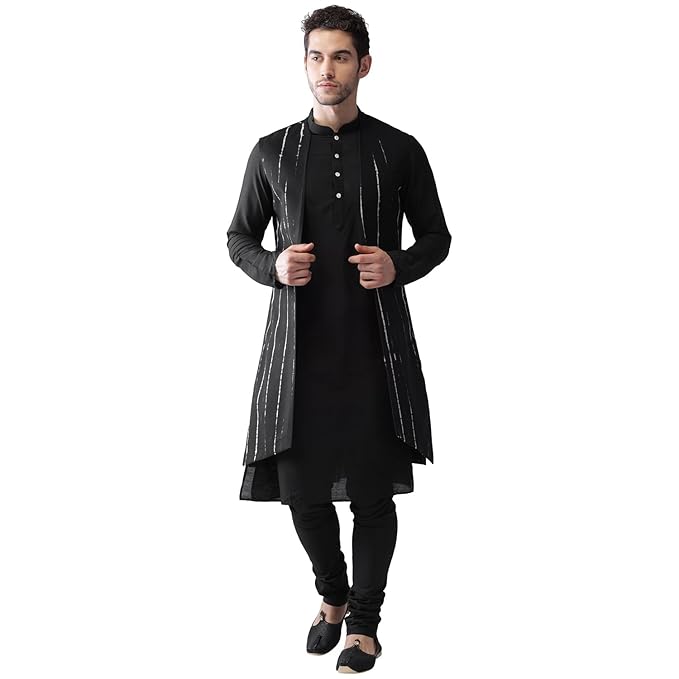 KISAH Men Peanut Layered Kurta Churidar with Nehru Jacket