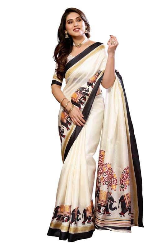 KJS Women's Khaadhi Cotton Blended Kalamkari Printed Saree