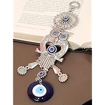  TIED RIBBONS Owl Evil Eye Wall Door Hanging Metal Ethnic Motifs Hall Wall Hangings-10In