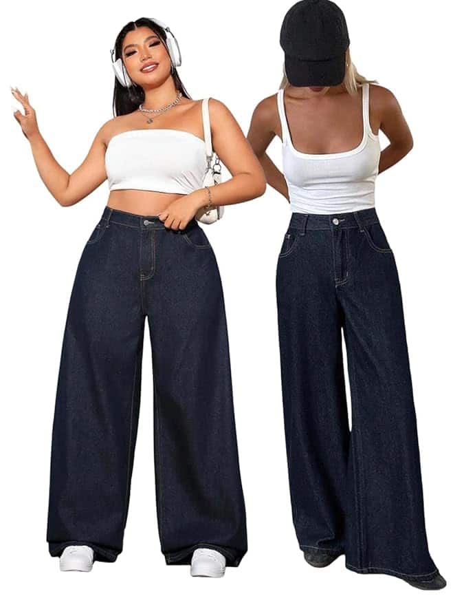KOTTY Women’s High Waist Wide Leg Button Coin Pocket Straight Fit Jeans