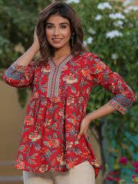Rain & Rainbow - Women Floral Print Pure Cotton Straight Kurta (Red) Rain & Rainbow - Women Floral Print Pure Cotton Straight Kurta (Red)