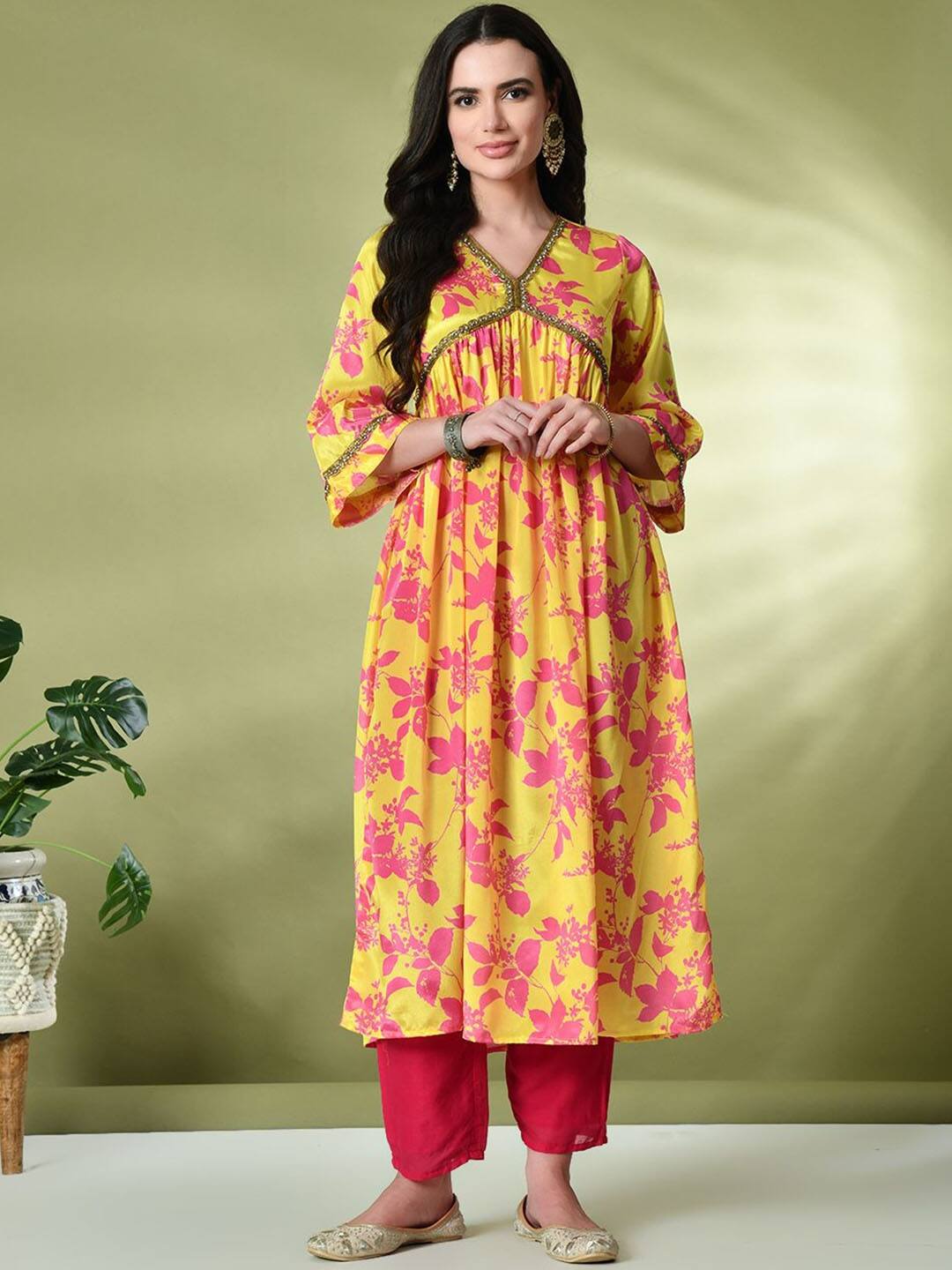 Sangria Floral Printed Alia-Cut Kurtas