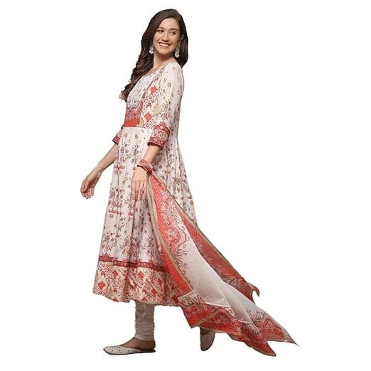BIBA Women Cotton Anarkali Kurta Churidar Suit Set