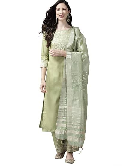 SIRIL Women's Rayon Blend Floral Printed Straight Kurta Pant with Dupatta Set 