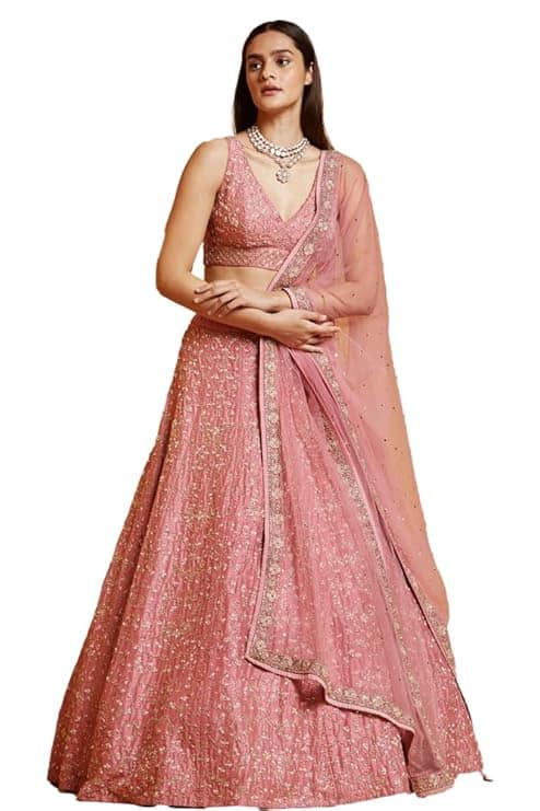JIHU CULTURE Women's Pink Malai Silk Semi-Stitched Lehenga JIHU CULTURE Women's Pink Malai Silk Semi-Stitched Lehenga