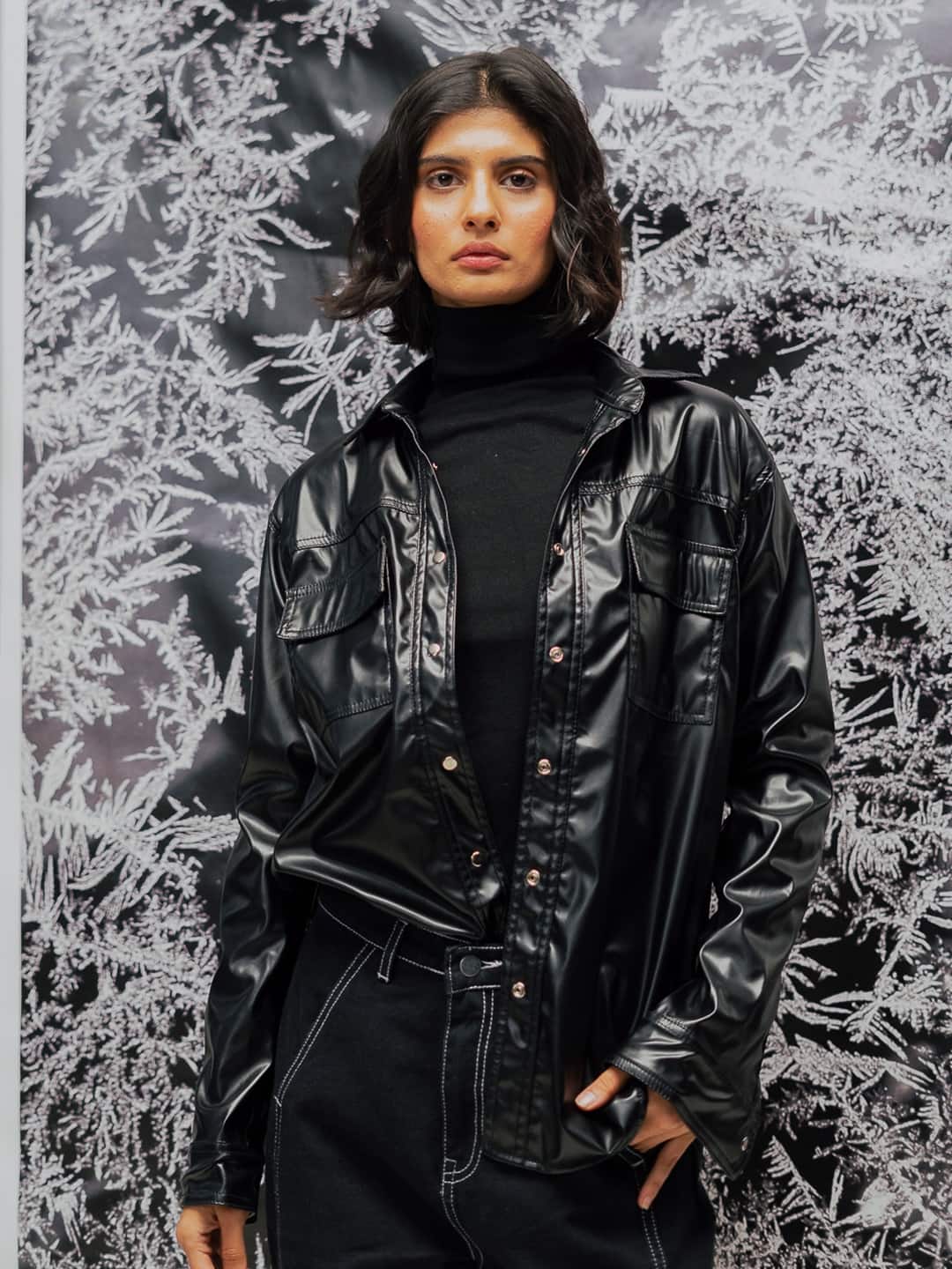 FREAKINS Women Black Leather Jacket