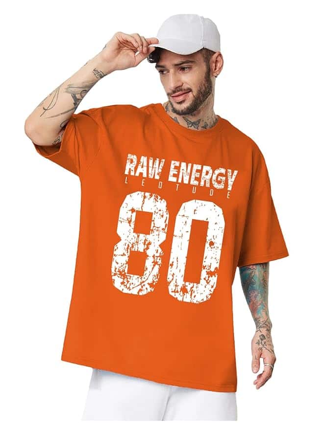 LEOTUDE Men’s Graphic Font Printed Oversized T-Shirt (Orange) LEOTUDE Men’s Graphic Font Printed Oversized T-Shirt (Orange)