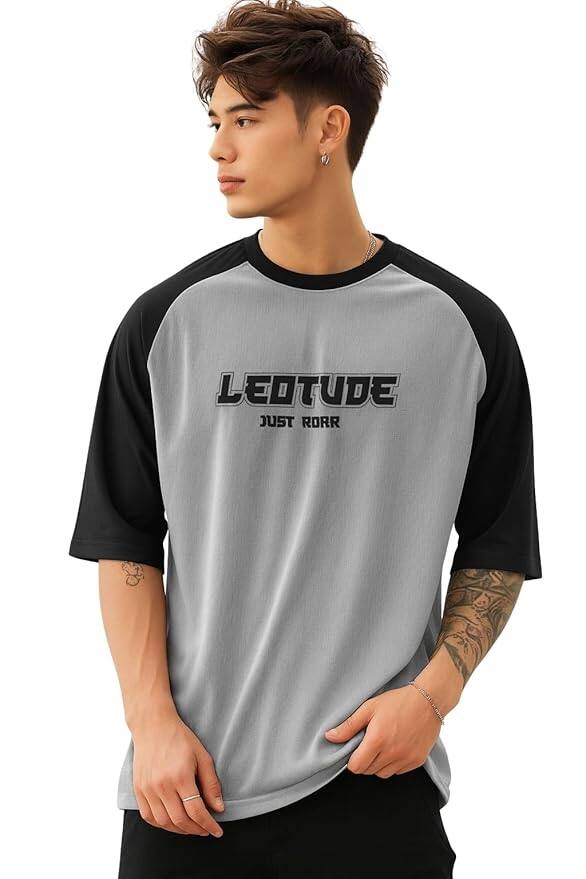 LEOTUDE Men Polycotton Dri-Fit Oversized Round Neck T-Shirt