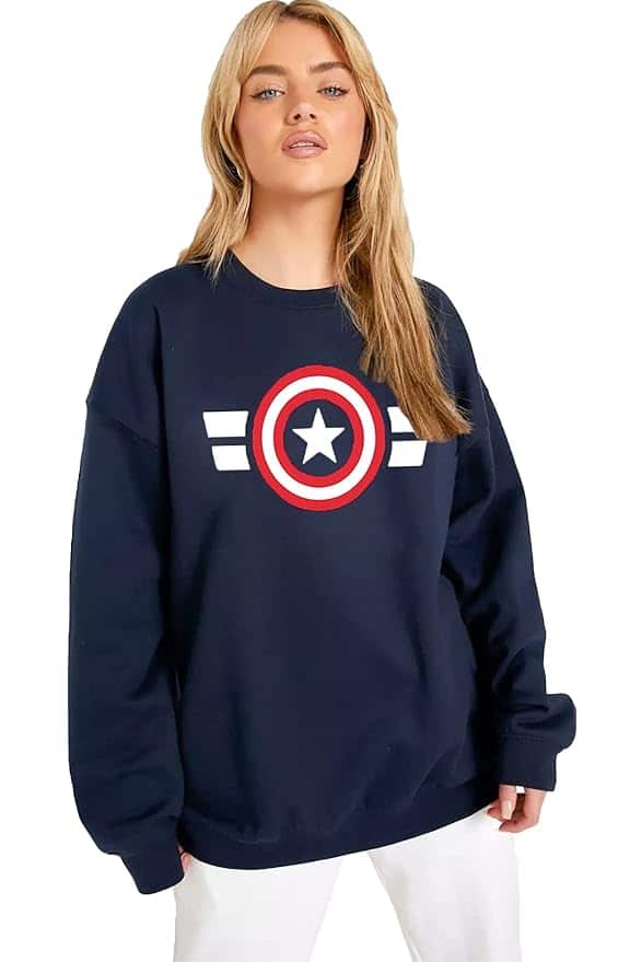 LEOTUDE Women's Boyfriend/Loose Fit Drop Shoulder Loopknit Sweatshirt (Navy) LEOTUDE Women's Boyfriend/Loose Fit Drop Shoulder Loopknit Sweatshirt (Navy)