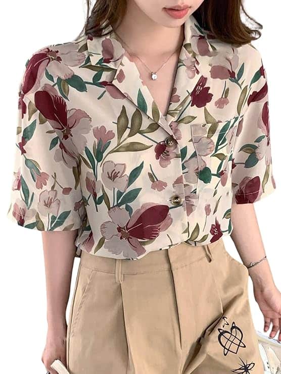 Leriya Fashion Women's Short Sleeve Button-Down Shirt Leriya Fashion Women's Short Sleeve Button-Down Shirt